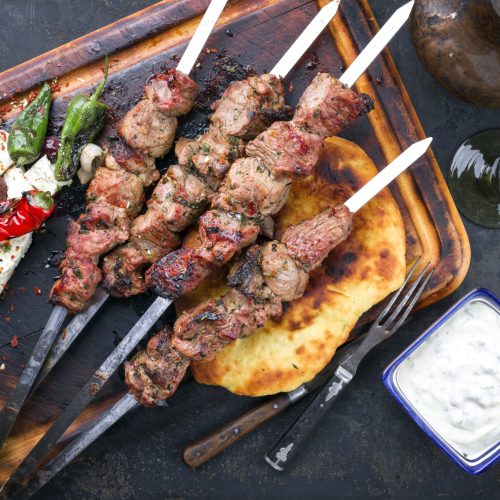 Traditional,Greek,Souvlaki,With,Feta,And,Pita,Bread,As,Top
